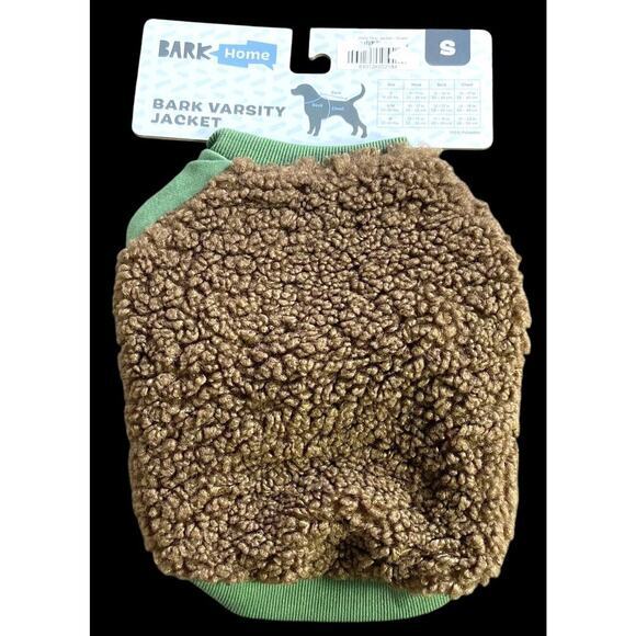 Bark Home Bark Varsity Jacket Green Brown Dog Sweater Snap Buttons Size Small - Picture 7 of 11